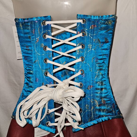 NWT Turquoise Brocade Zipper Tight Lacing Corset SMALL 22" - Picture 2 of 16